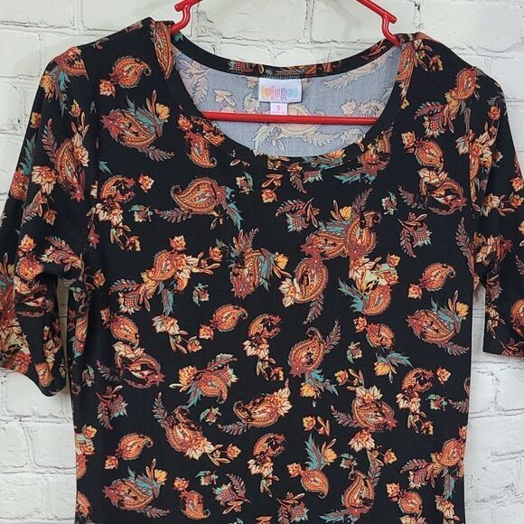 LuLaRoe Julia S 4/6 Black Paisley Knee Length Knit Bodycon Soft Stretchy Dress - Picture 3 of 8